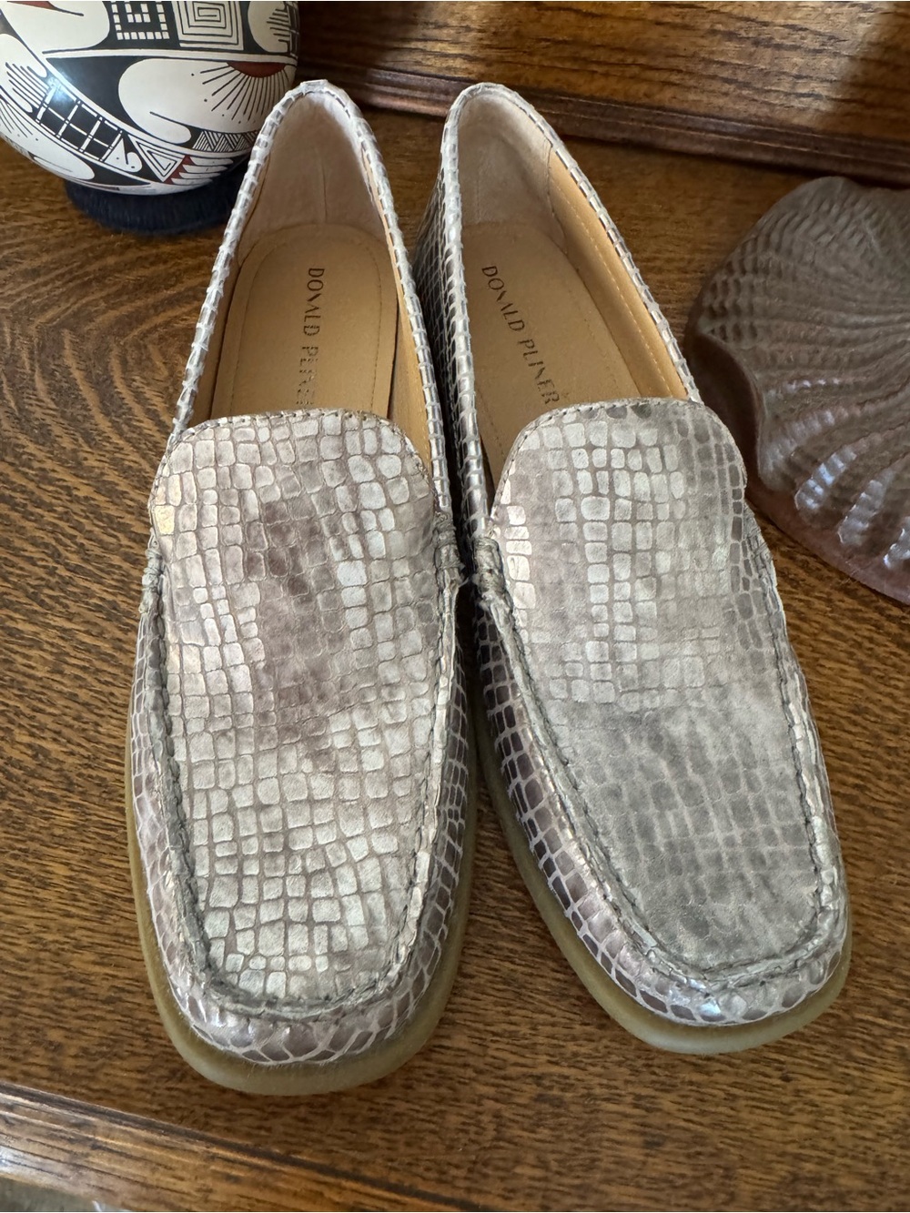 Donald J. Pliner Silver Croc-Embossed Slip-On Loafers